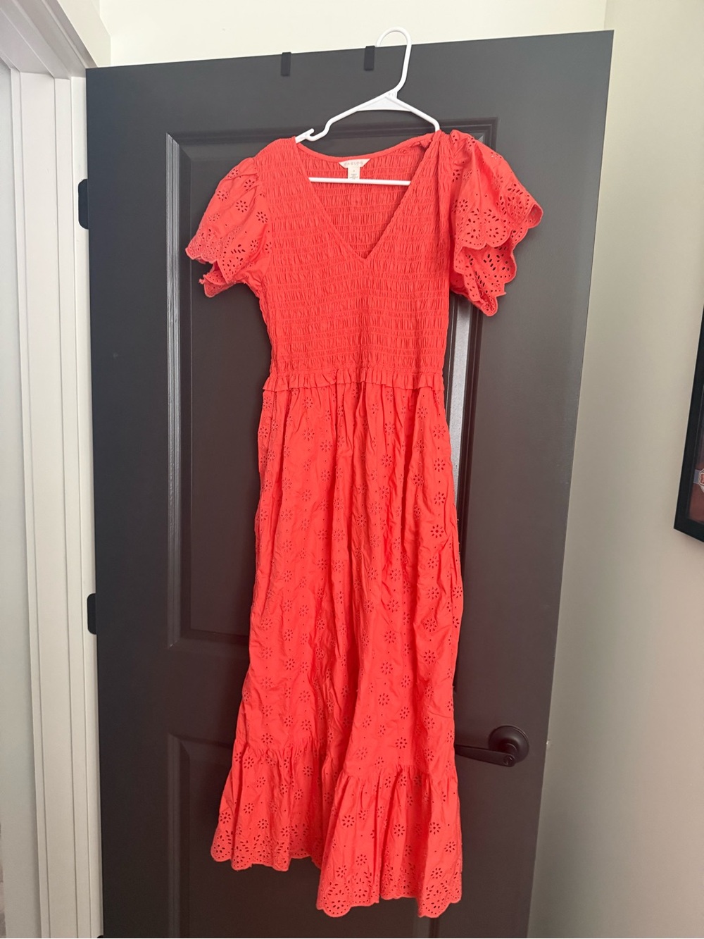 Nordstrom Coral Eyelet Maxi Dress with Smocked Bodice